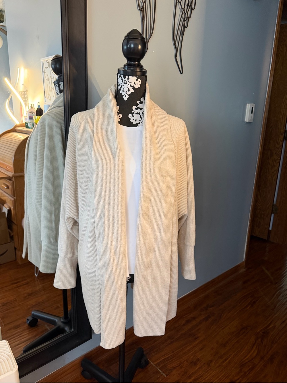 Express Open-Front Cream Knit Cardigan